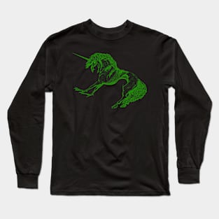 Nightmare Unicorn, Green Outline Long Sleeve T-Shirt